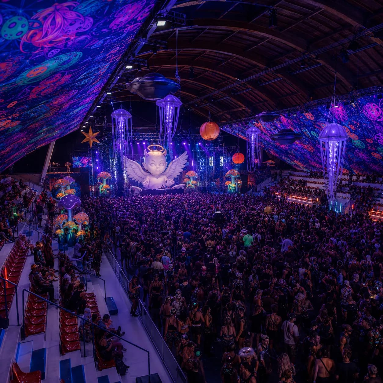 Surreal immersive decor inside the festival world